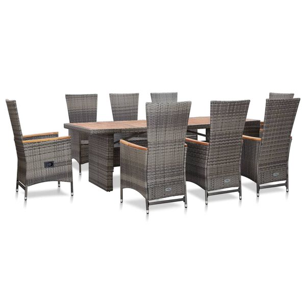 vidaXL Patio Dining Set Set of 9 Grey PE rattan Large Patio Dining Set