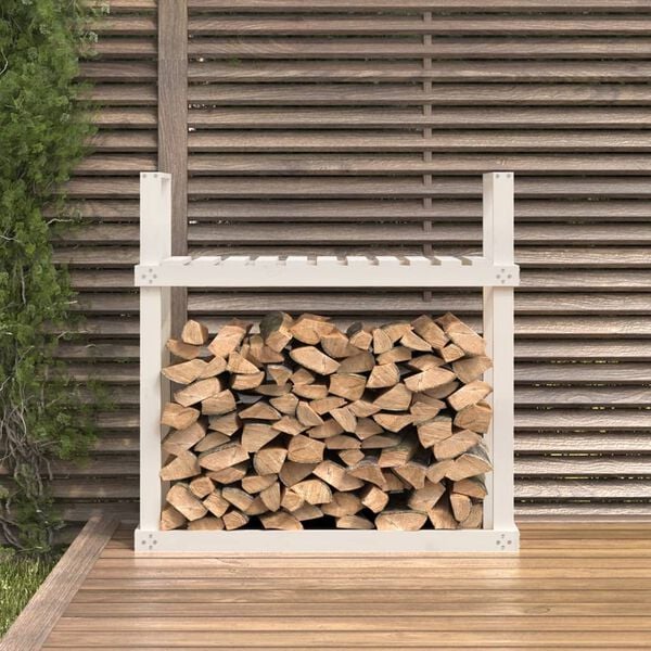 vidaXL Firewood Rack White 43.3x13.8x42.7" Solid Wood Pine