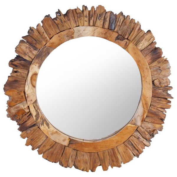 vidaXL Mirror Natural teak Solid teak wood and glass 23.6 in diameter