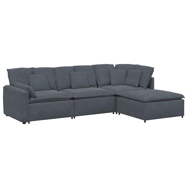 vidaXL Modular Sofa Dark Grey Velvet (100% polyester), Metal Oversized