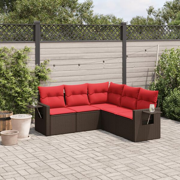 vidaXL 5 Piece Garden Sofa Set with Cushions Brown Poly Rattan