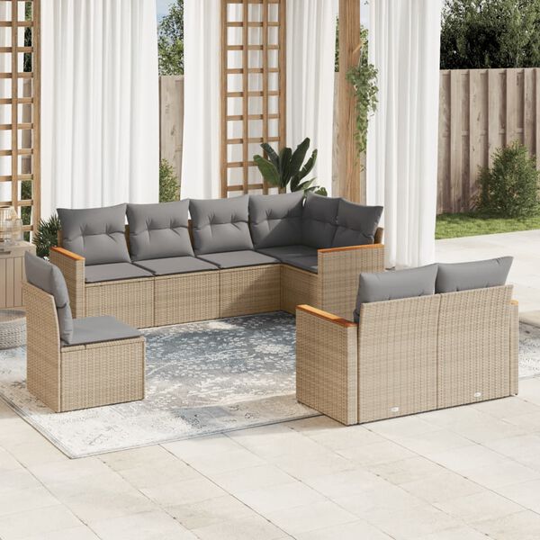 vidaXL Garden Sofa Set Beige PE Rattan Large Adjustable Feet