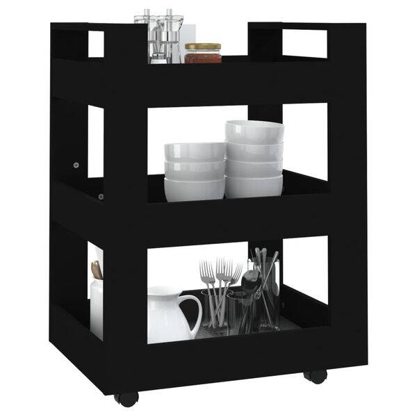 vidaXL Kitchen Trolley Black 23.6x17.7x31.5" Engineered Wood