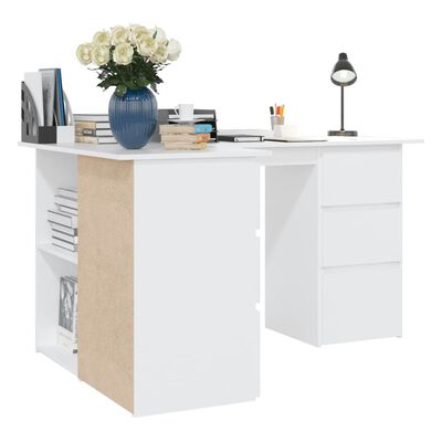 vidaXL Corner Desk White 57.1"x39.4"x29.9" Engineered Wood
