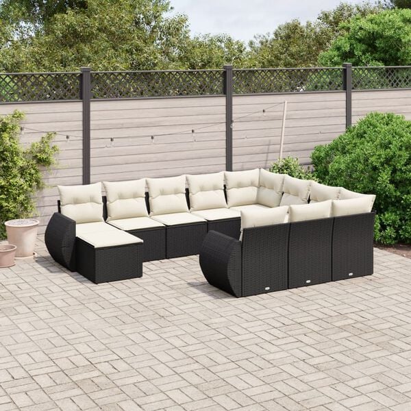 vidaXL Garden Sofa Set Black, Cream White