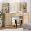 vidaXL Dressing Table Set with LED 3 pcs Sonoma Oak Engineered Wood