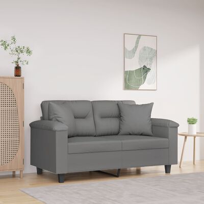 vidaXL 2-Seater Sofa with Pillows Dark Gray 47.2" Microfiber Fabric