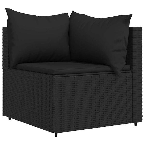 vidaXL Patio Corner Sofa Black PE Rattan, Powder-coated Steel, Polyester