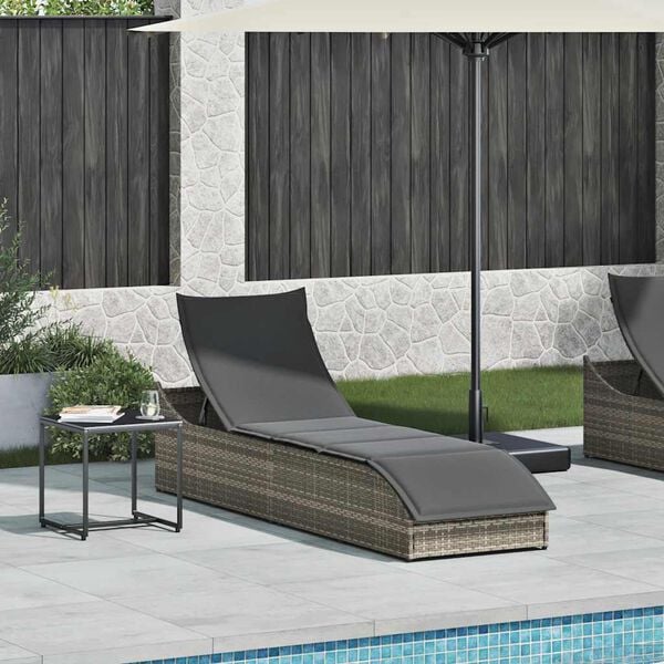 vidaXL Folding Sun Lounger Grey PE rattan, powder-coated steel Standard