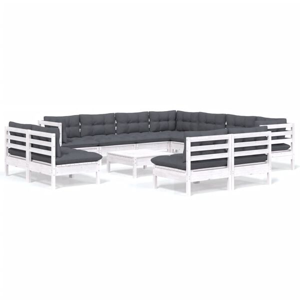 vidaXL Garden Lounge Set White, Anthracite Solid Pinewood, 100% Polyester