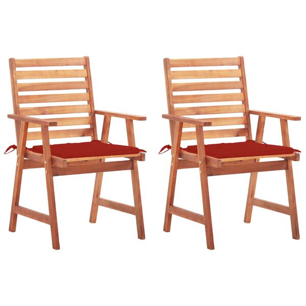 vidaXL Outdoor Chair Set of 2 Natural wood, red cushions