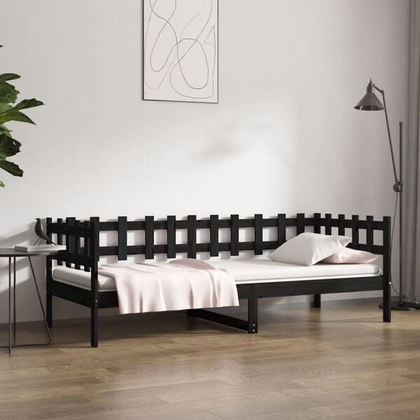 vidaXL Day Bed Black Solid pine wood Twin Day Bed Rectangular Rustic