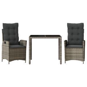 vidaXL Garden Dining Set Grey PE rattan 3 Piece Set Removable Covers