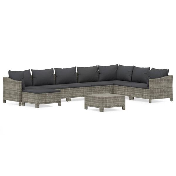 vidaXL Garden Lounge Set Grey PE Rattan, Powder-Coated Steel 9 piece