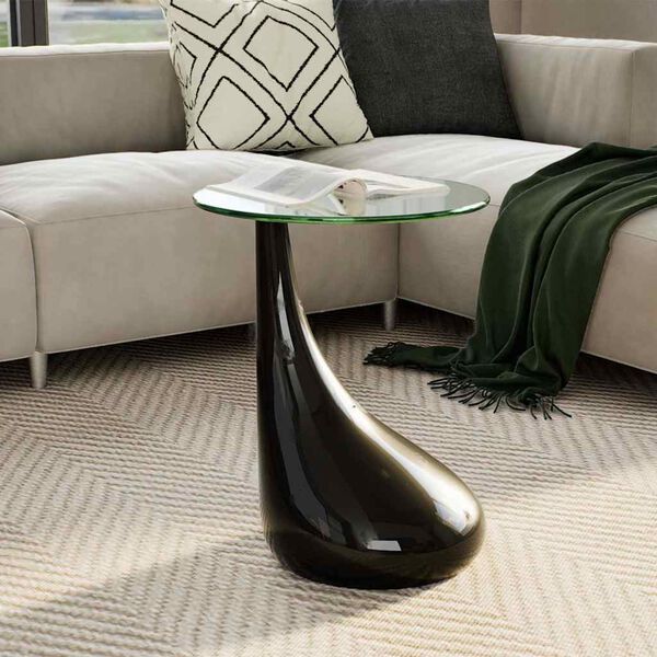 vidaXL Coffee Table High-Gloss Black Fiberglass and Tempered Glass Small
