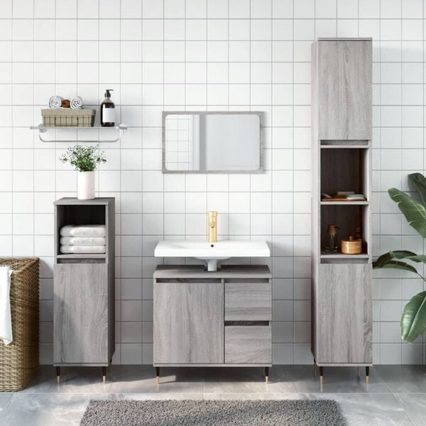 vidaXL Bathroom Furniture Set Grey Sonoma Engineered wood, iron Medium