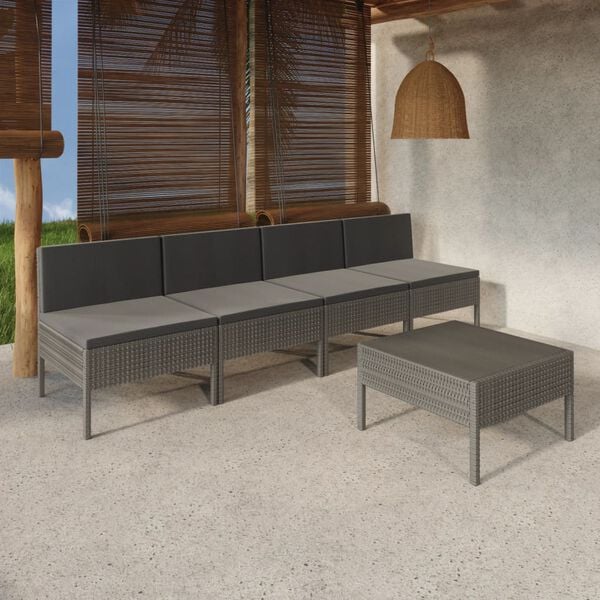 vidaXL Garden Lounge Set Grey PE rattan 5 Piece Set Modular