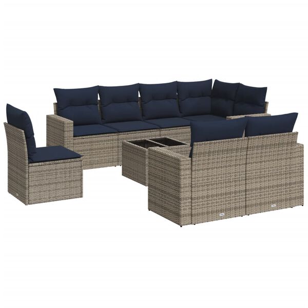 vidaXL 9 Piece Patio Sofa Set with Cushions Gray Poly Rattan