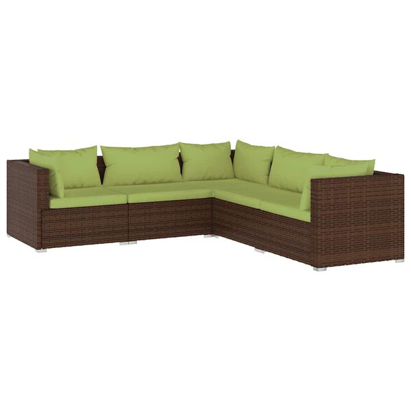 vidaXL Garden Lounge Set Brown sofa, Green cushions
