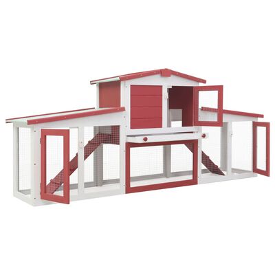 vidaXL Outdoor Large Rabbit Hutch Red and White 80.3"x17.7"x33.5" Wood