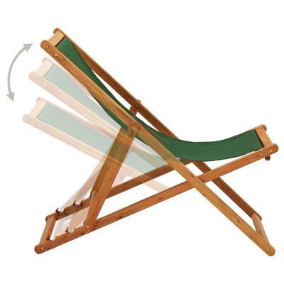 vidaXL Folding Beach Chair Eucalyptus Wood and Fabric Green