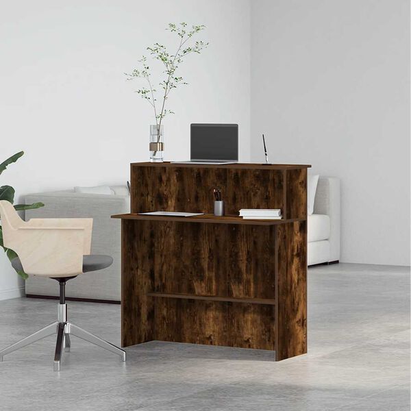 vidaXL Reception Desk Smoked oak Engineered wood 39.4x19.7x40.7 in