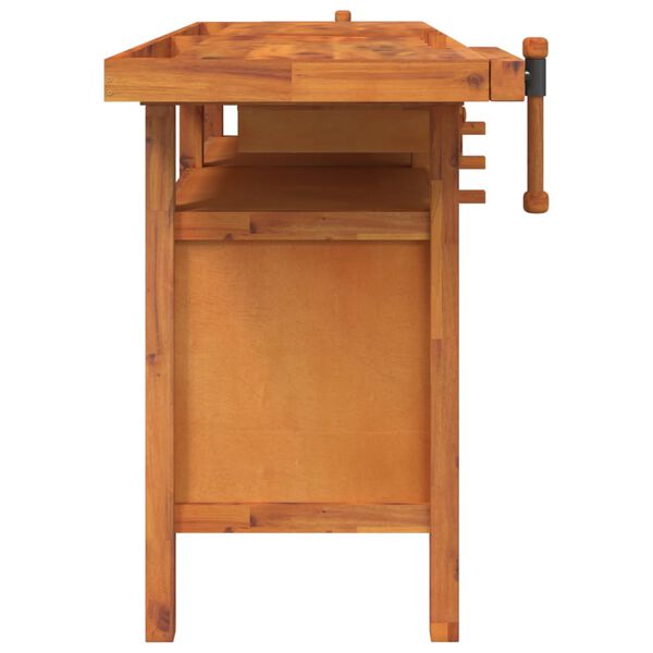 vidaXL Workbench with Drawers and Vices 63.8"x24.4"x32.7" Solid Wood Acacia