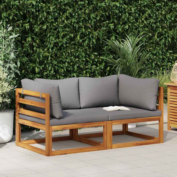 vidaXL Corner Sofa Dark Grey Solid Acacia Wood Modular Corner Sofa