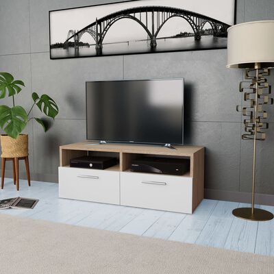 vidaXL TV Stand Engineered Wood 37.4"x13.8"x14.2" Oak and White
