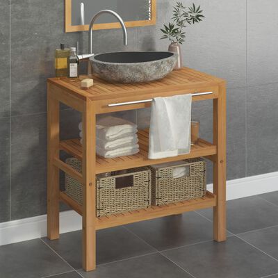 vidaXL Bathroom Vanity Cabinet Solid Teak with Riverstone Sink
