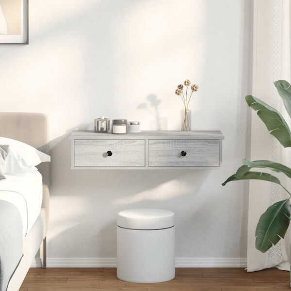 vidaXL Wall Shelf Grey Sonoma Engineered Wood Wall Mounting Shelf