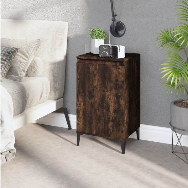 vidaXL Bedside Cabinet Smoked Oak Engineered wood, Metal