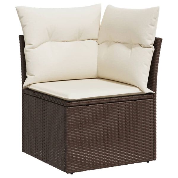 vidaXL Garden Sofa Set Brown Poly Rattan Large Adjustable Armrests