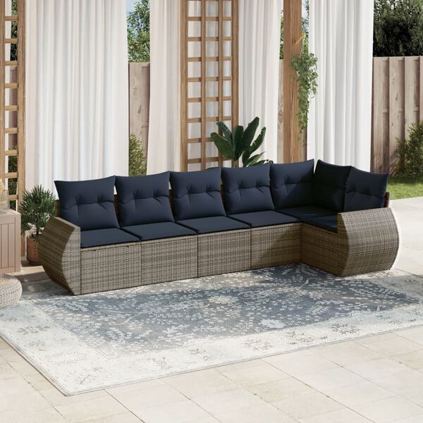 vidaXL 6 Piece Garden Sofa Set with Cushions Grey Poly Rattan