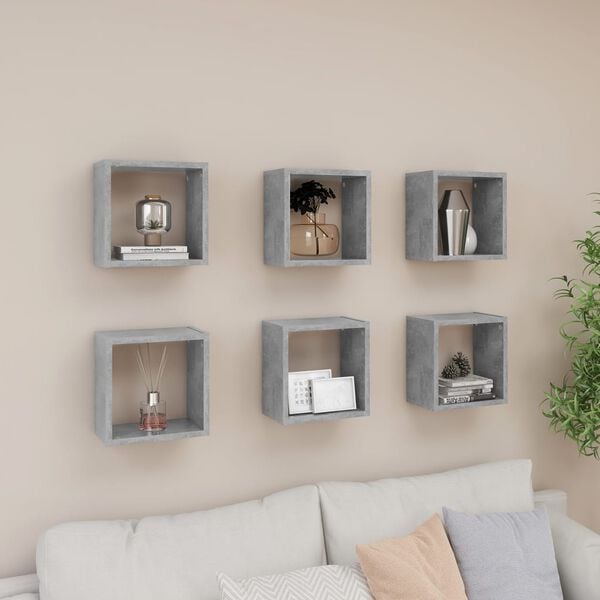 vidaXL Cube Shelf Set of 6 Concrete grey Engineered wood