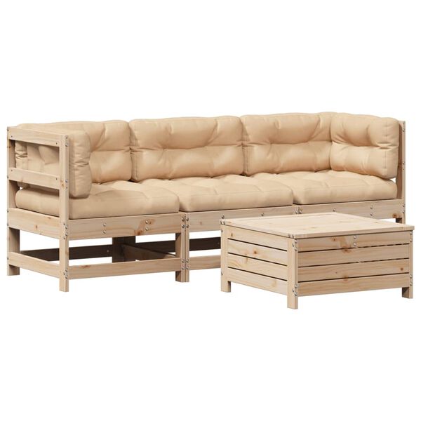 vidaXL 4 Piece Patio Lounge Set with Cushions Solid Wood Pine