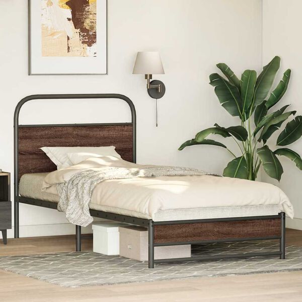 vidaXL Bed Frame Brown Oak Steel Single Bed Frame Rectangular