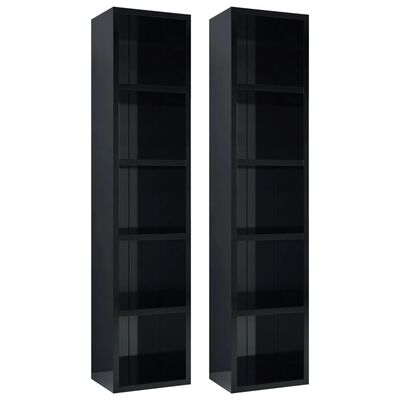 vidaXL CD Cabinets 2 pcs High Gloss Black 8.3"x6.3"x36.8" Chipboard