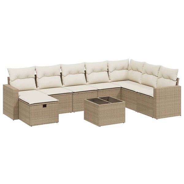 vidaXL Garden Sofa Set Beige Poly Rattan, Steel, Tempered Glass Large