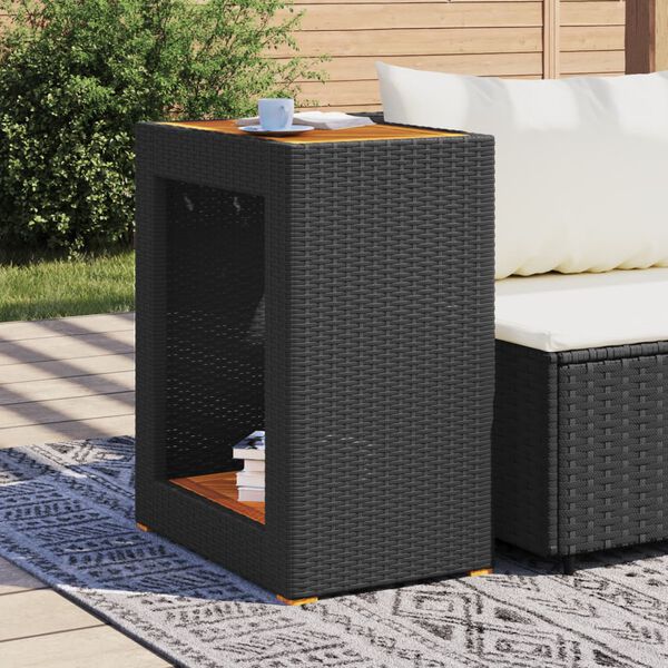 vidaXL Garden Side Table Black and Brown PE Rattan Small Durable