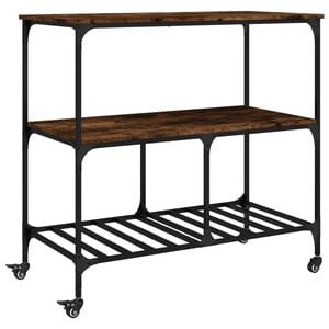 vidaXL Kitchen Trolley Smoked Oak 39.4"x19.7"x37.4" Engineered Wood
