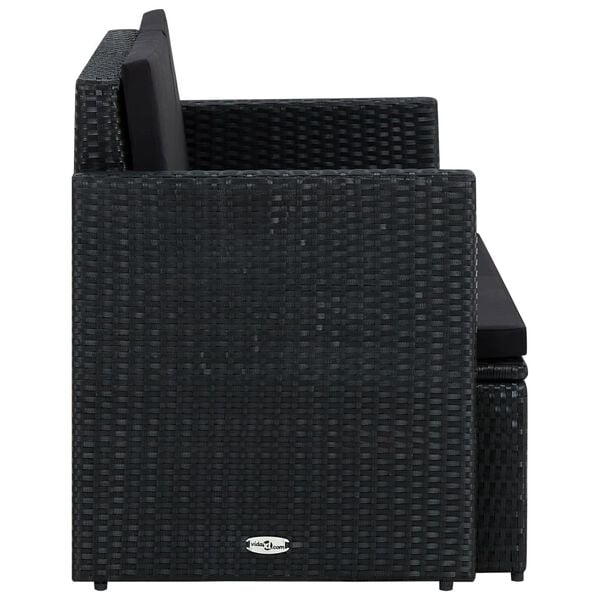 vidaXL Sofa Black PE Rattan, Powder-Coated Steel, Polyester 2-Seater