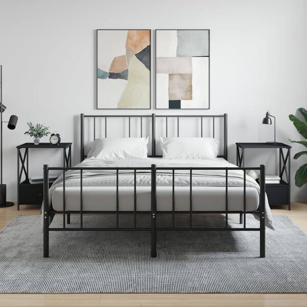 vidaXL Bedside Table Set of 2 Black Engineered wood, iron Bedside Table