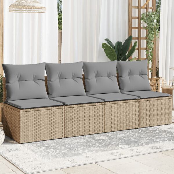 vidaXL Garden Sofa Beige PE Rattan Large Adjustable Feet Garden Sofa
