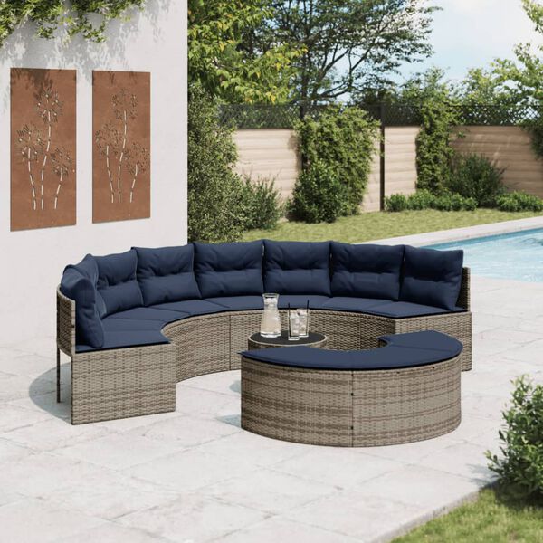 vidaXL Patio Sofa Set Grey and Navy Blue