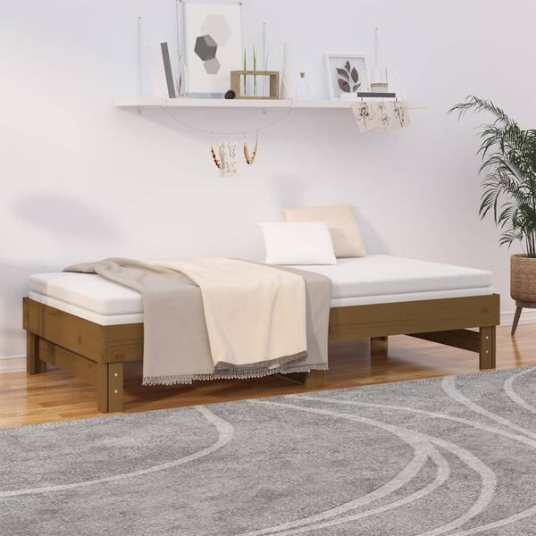 vidaXL Day Bed Honey brown Solid pinewood Full Pull-Out Day Bed