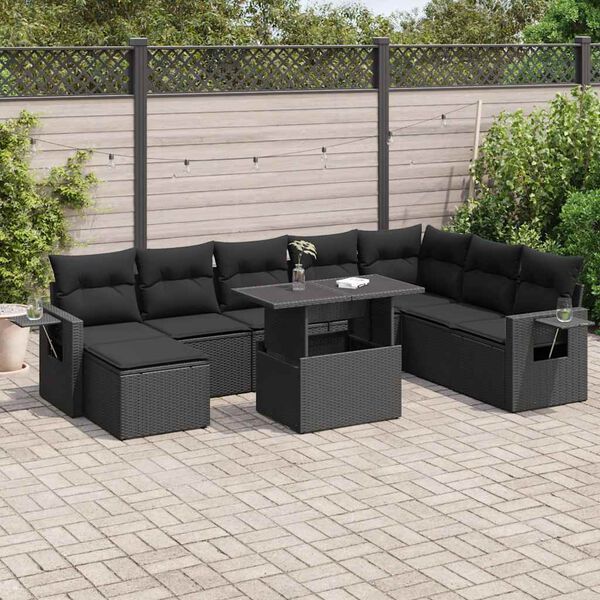 vidaXL Garden Sofa Set Black PE Rattan Large Adjustable Feet