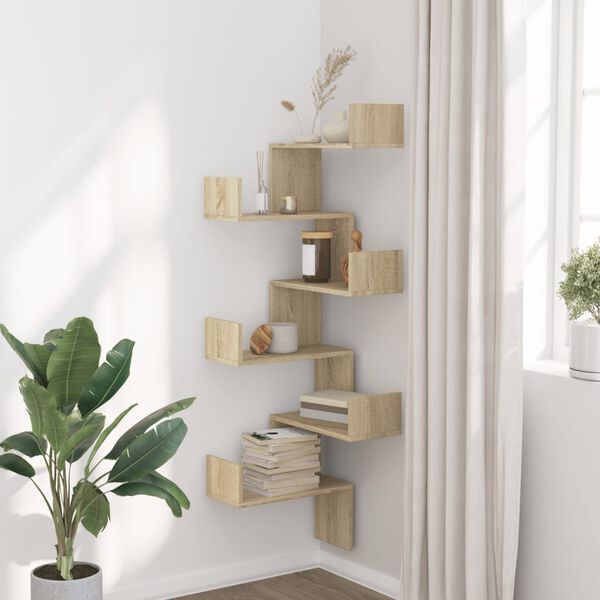vidaXL Wall Corner Shelf Sonoma Oak Engineered Wood Medium