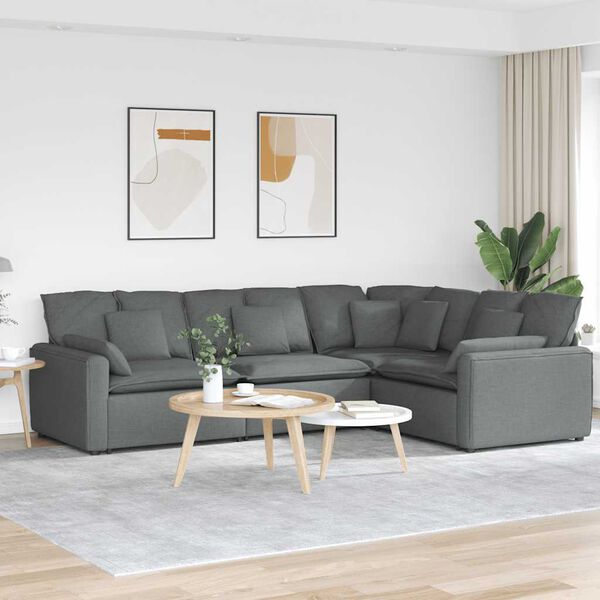 vidaXL Modular Sofa with Cushions Fabric Dark Gray