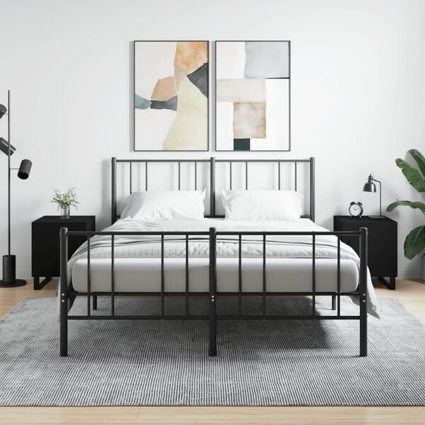 vidaXL Bedside Cabinet Set of 2 Black Engineered wood, Iron Medium